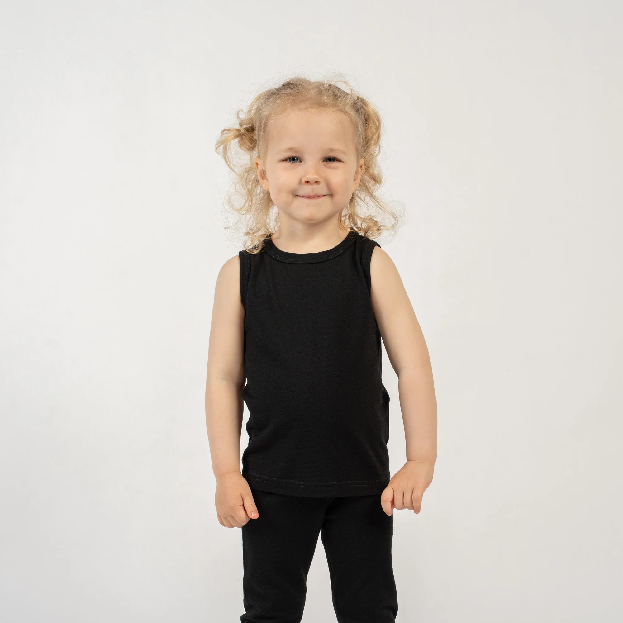 Kids' Merino Wool Singlet Tank Top Black