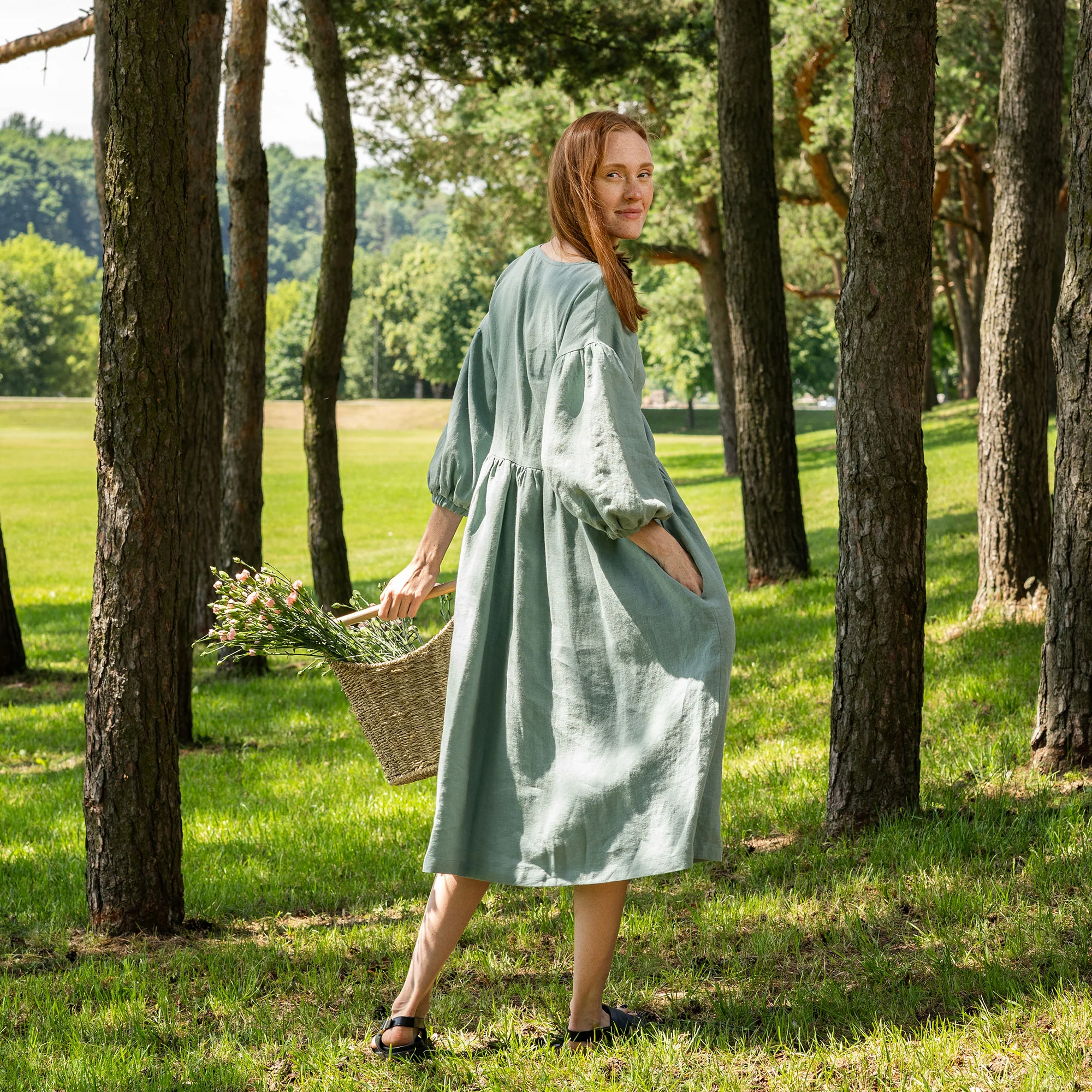 Linen Puff Sleeve Boho Dress Beatrice - Image 8