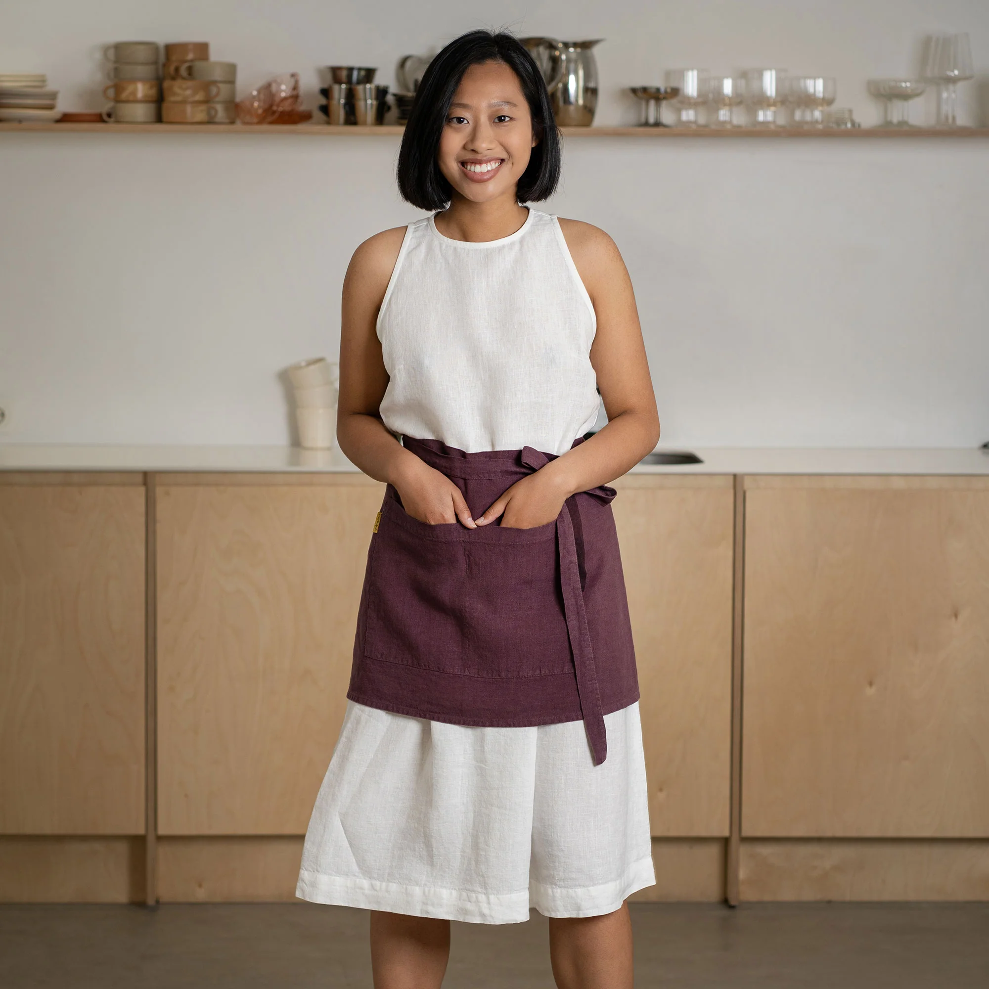 Natural Linen Half Apron - Image 2