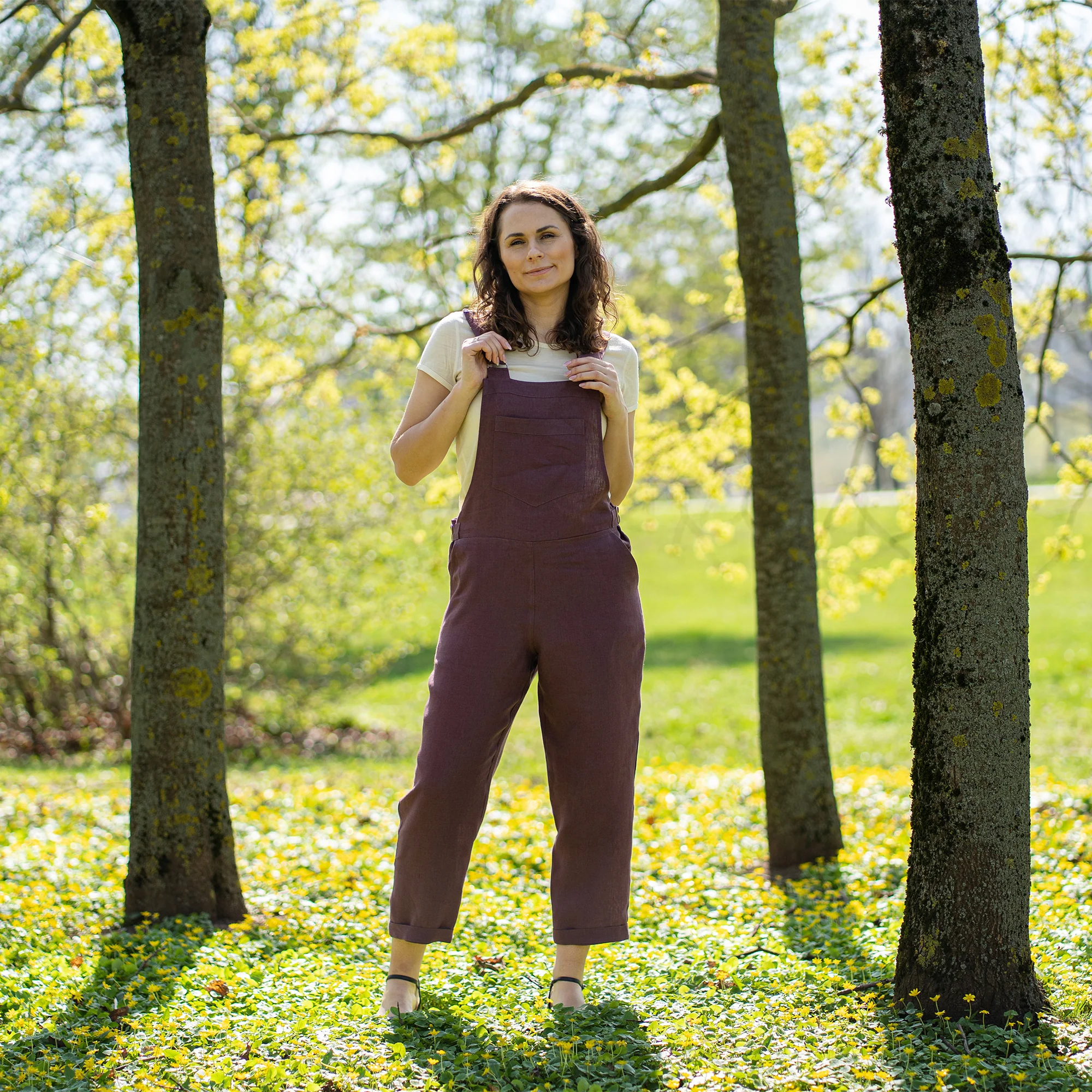 Linen Pinafore Jumpsuit Nicci Shadow Purple - Image 2