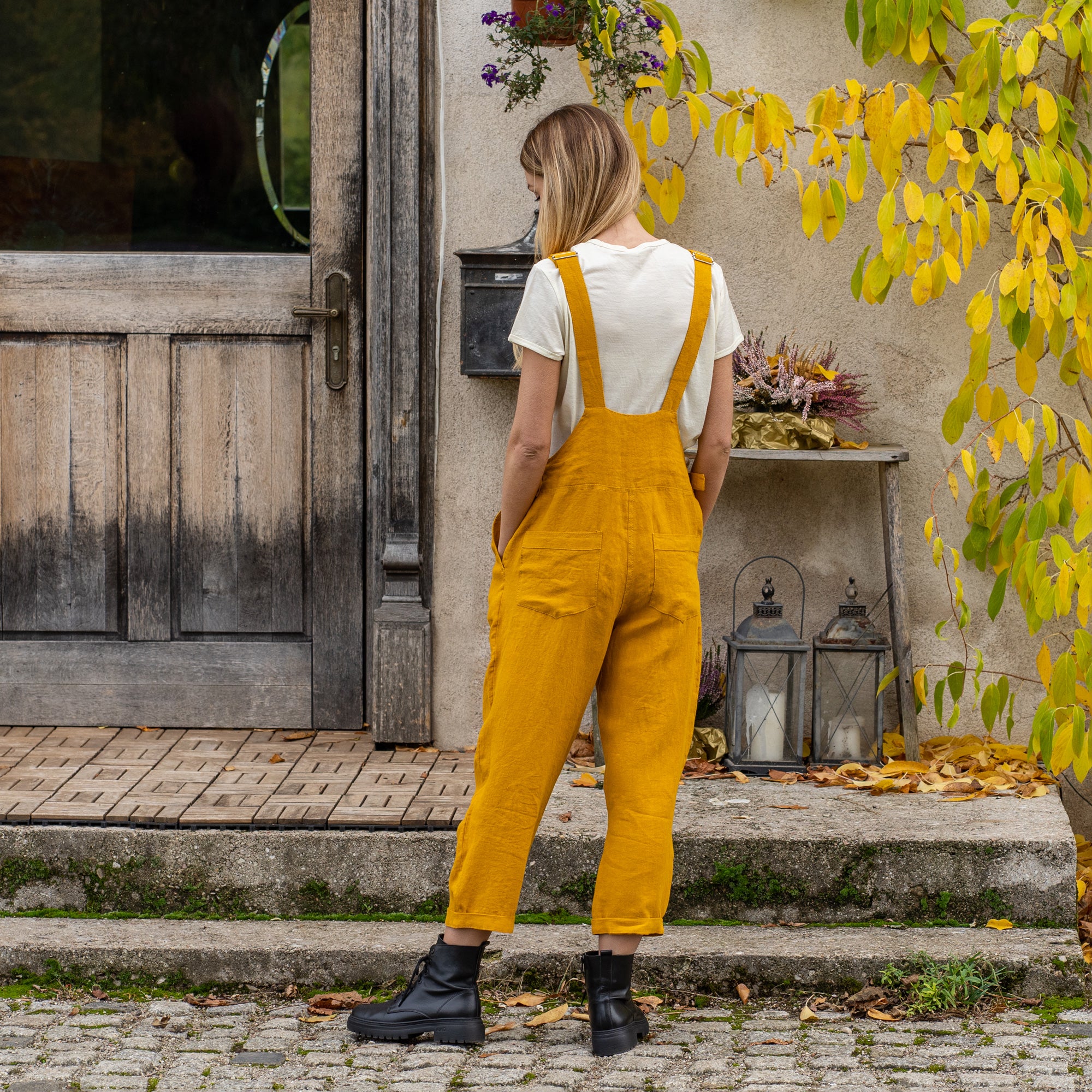 Linen Pinafore Jumpsuit Nicci Spicy Yellow - Image 6
