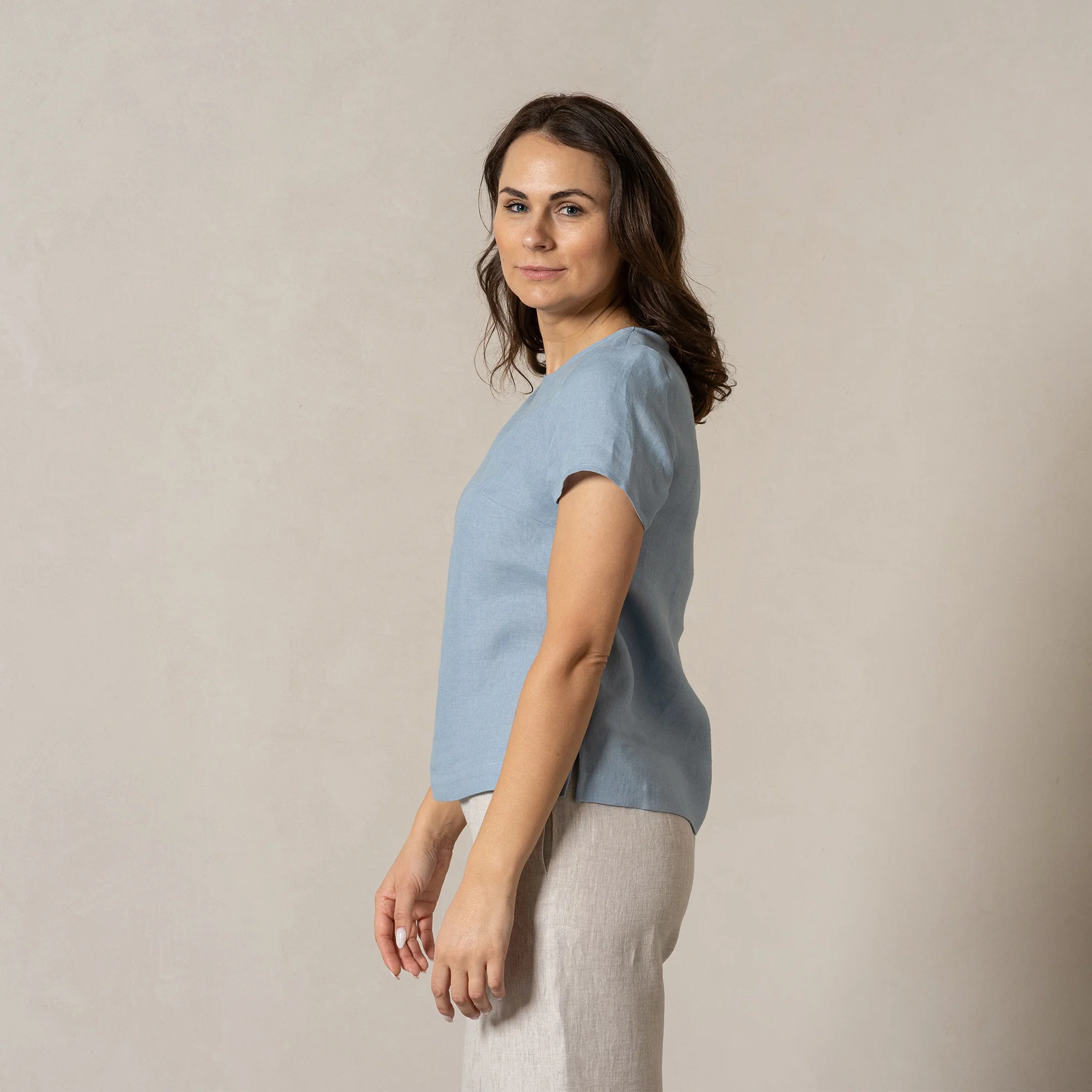 Linen T-Shirt Top Emma Cloudy Blue - Image 4