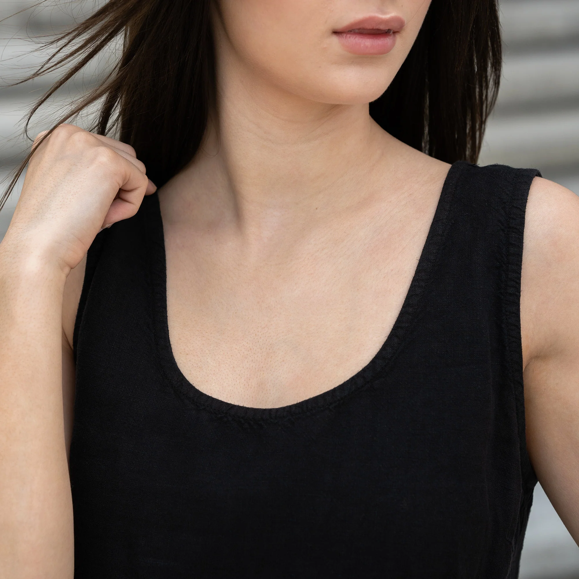 Linen Tank Top Hana Pure Black - Image 3