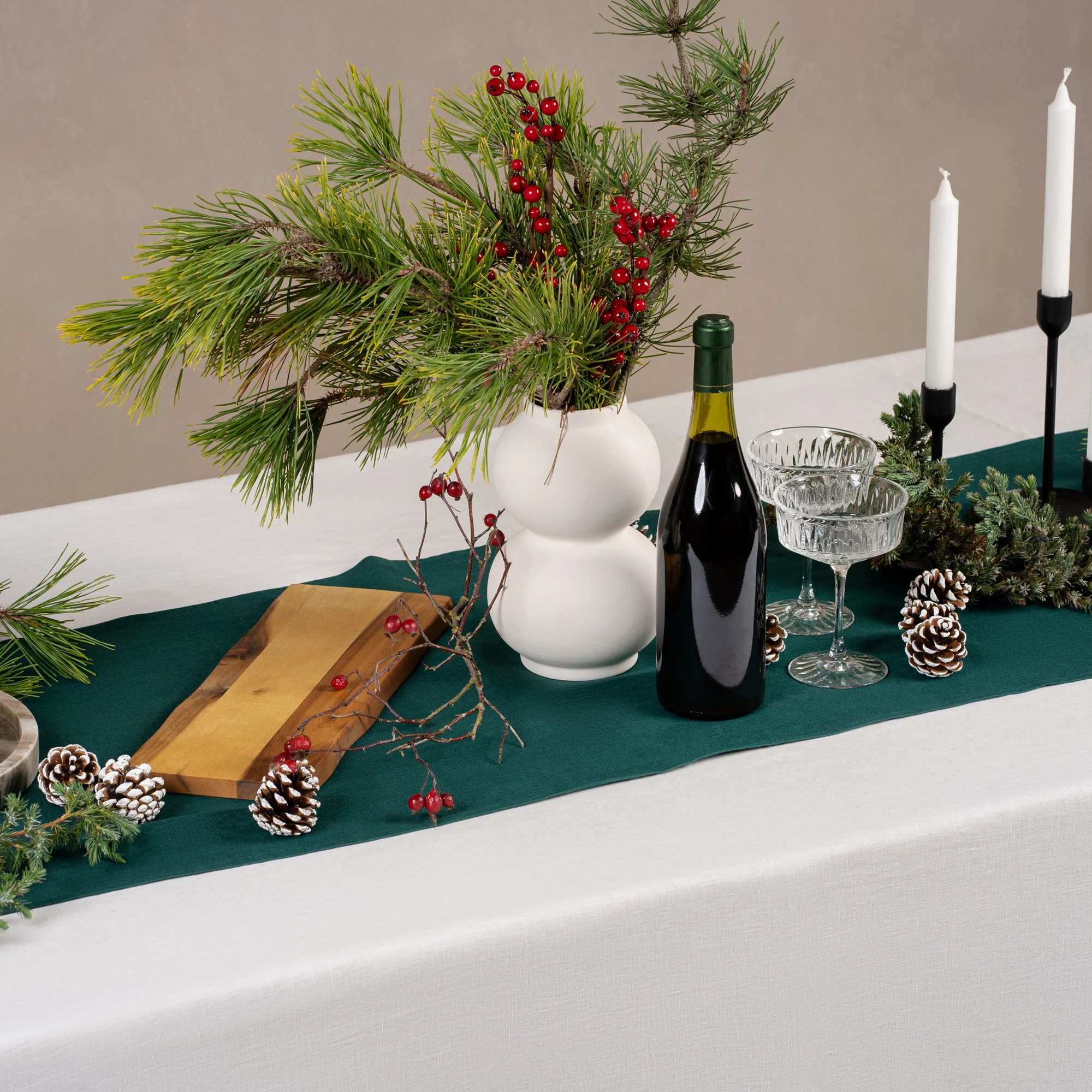 Linen Table Runner Dark Green - Image 2