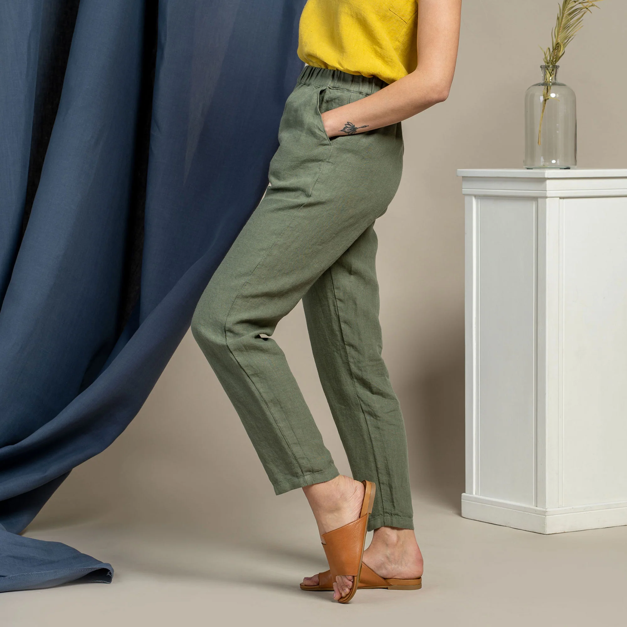 Linen Pants Dakota Stone Green - Image 3