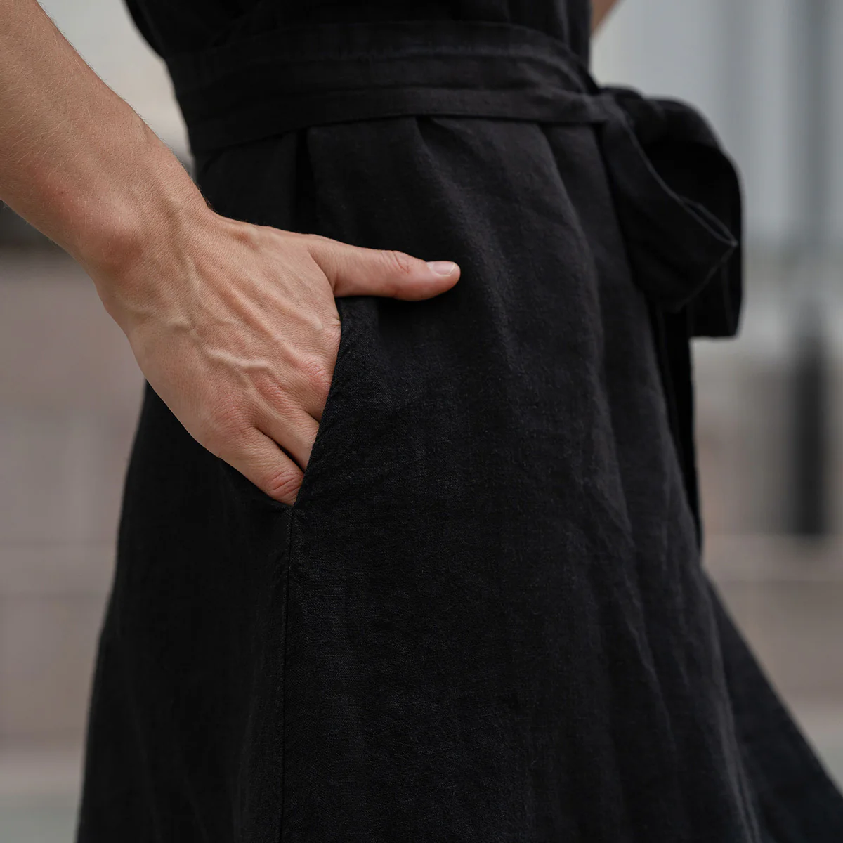 Linen Wrap Dress Eliana Pure Black - Image 3