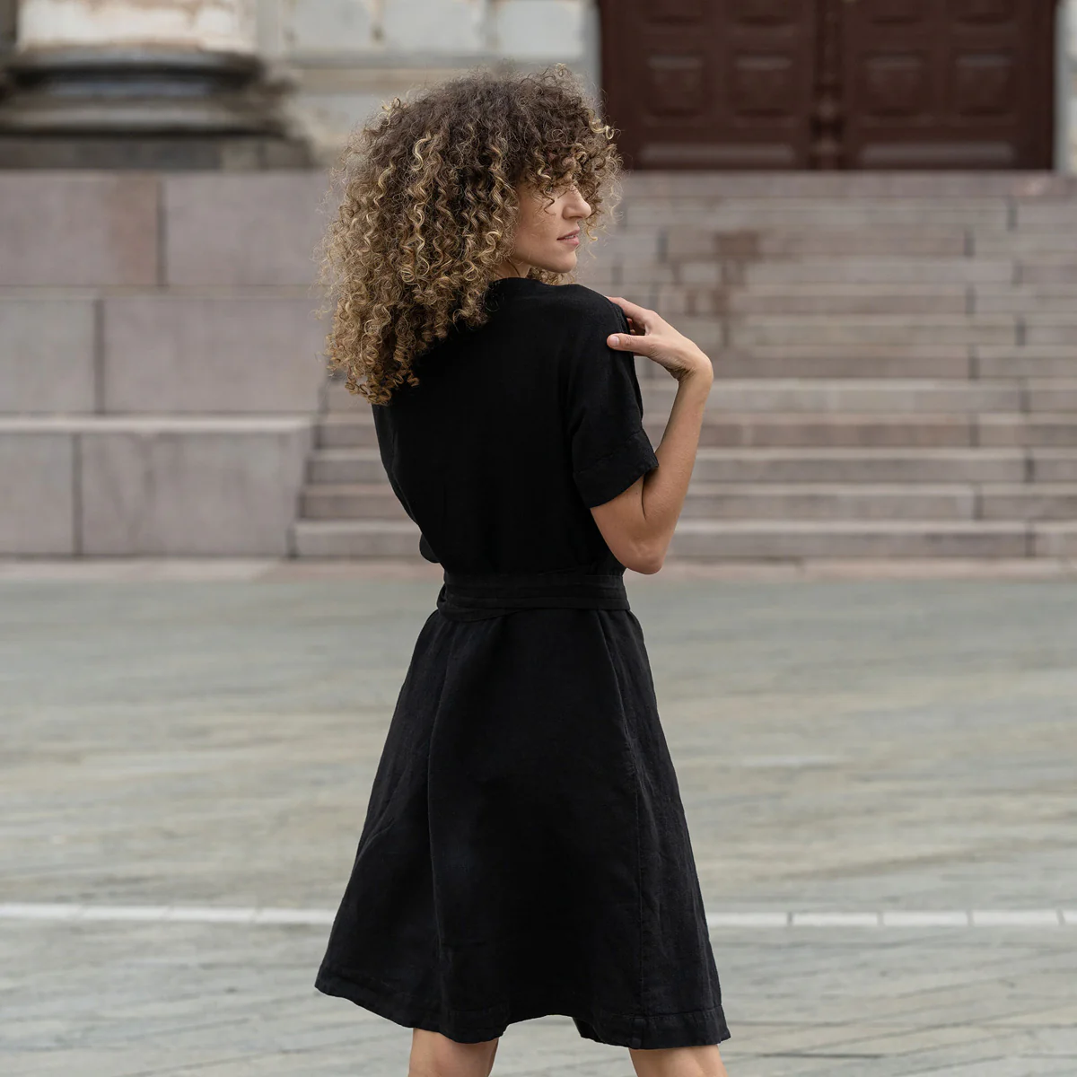 Linen Wrap Dress Eliana Pure Black - Image 4