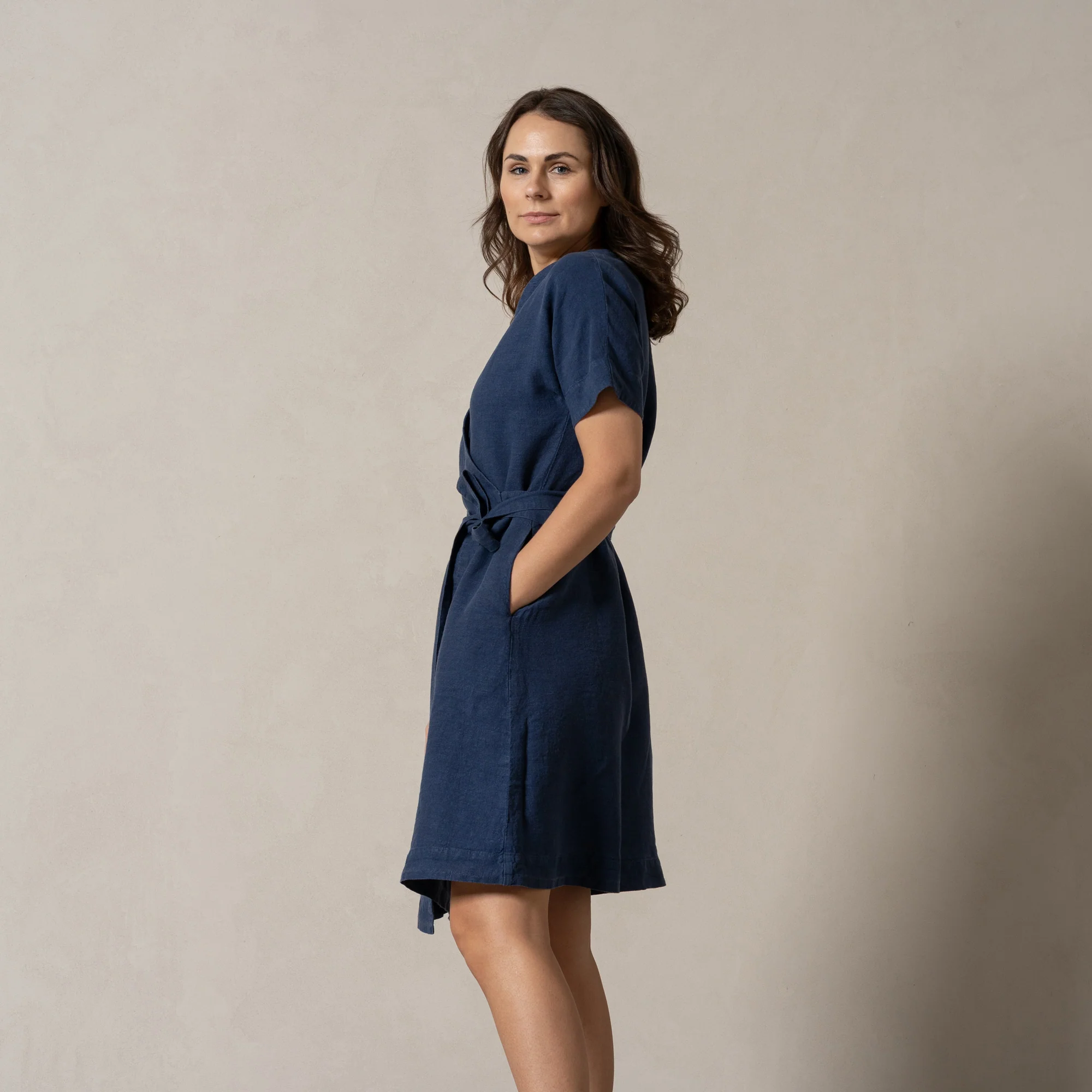 Linen Wrap Dress Eliana Storm Blue - Image 4