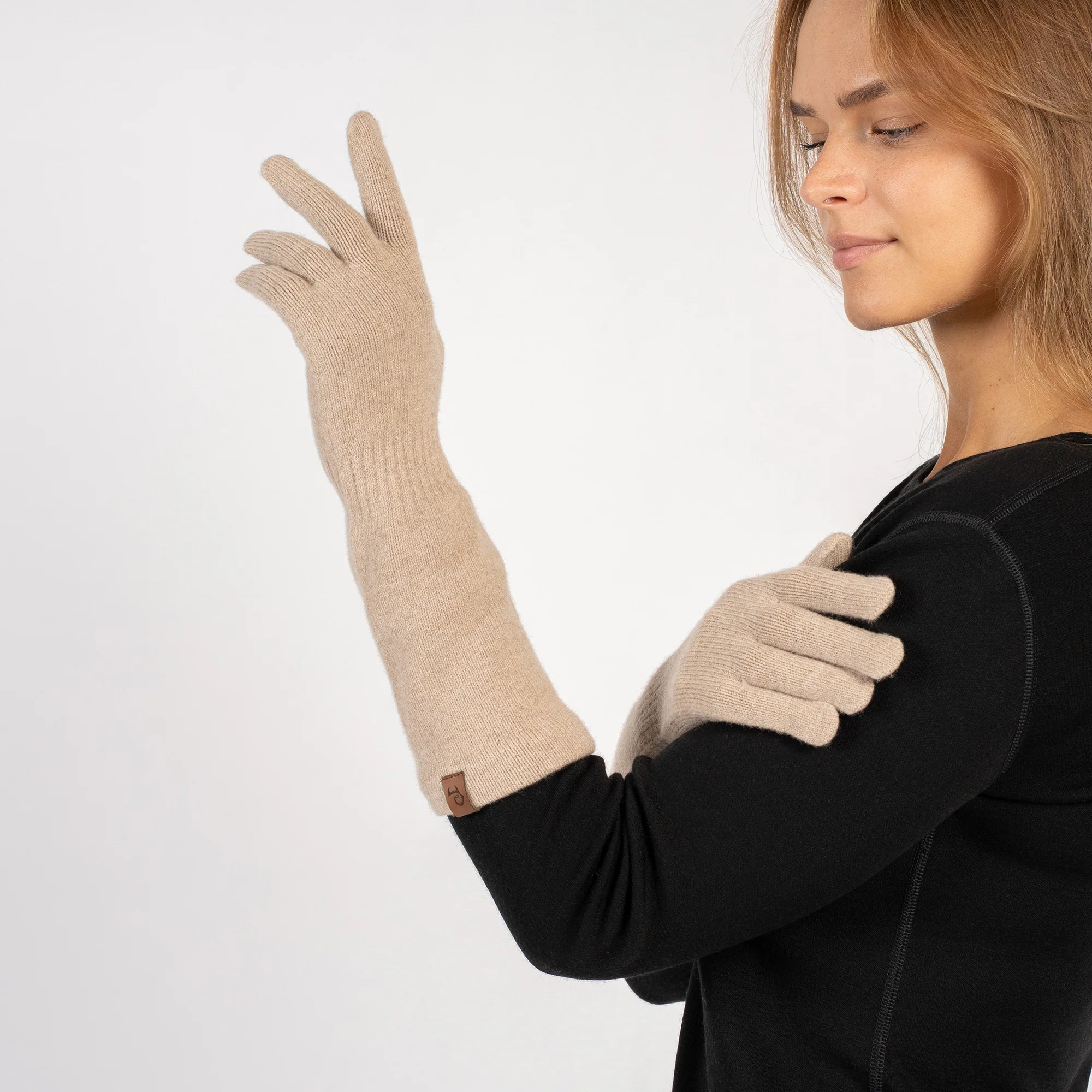 Women's Knit Cashmere Long Gloves - Image 6