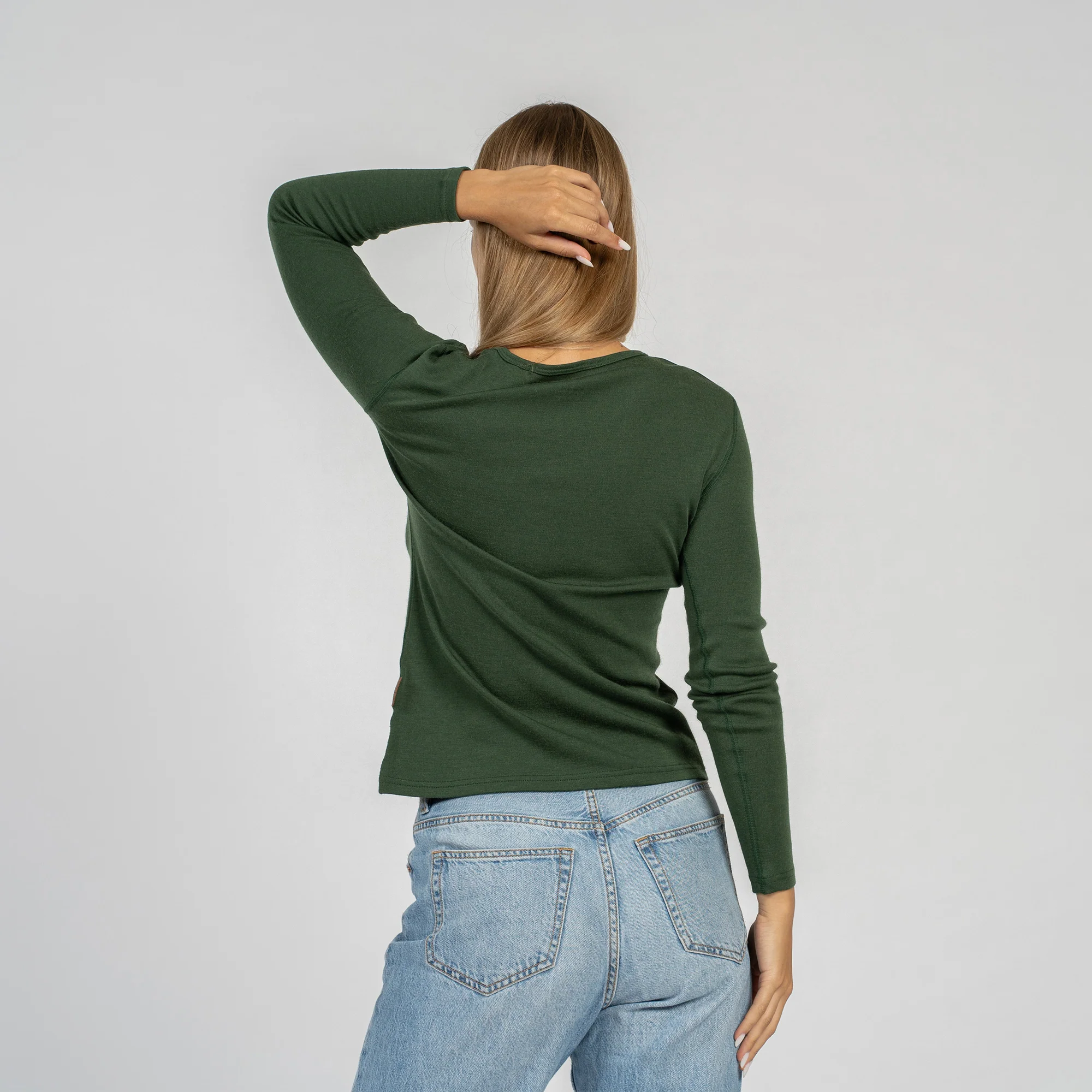 Women's 160 Thermal Long Sleeve Crew Dark Green - Image 4