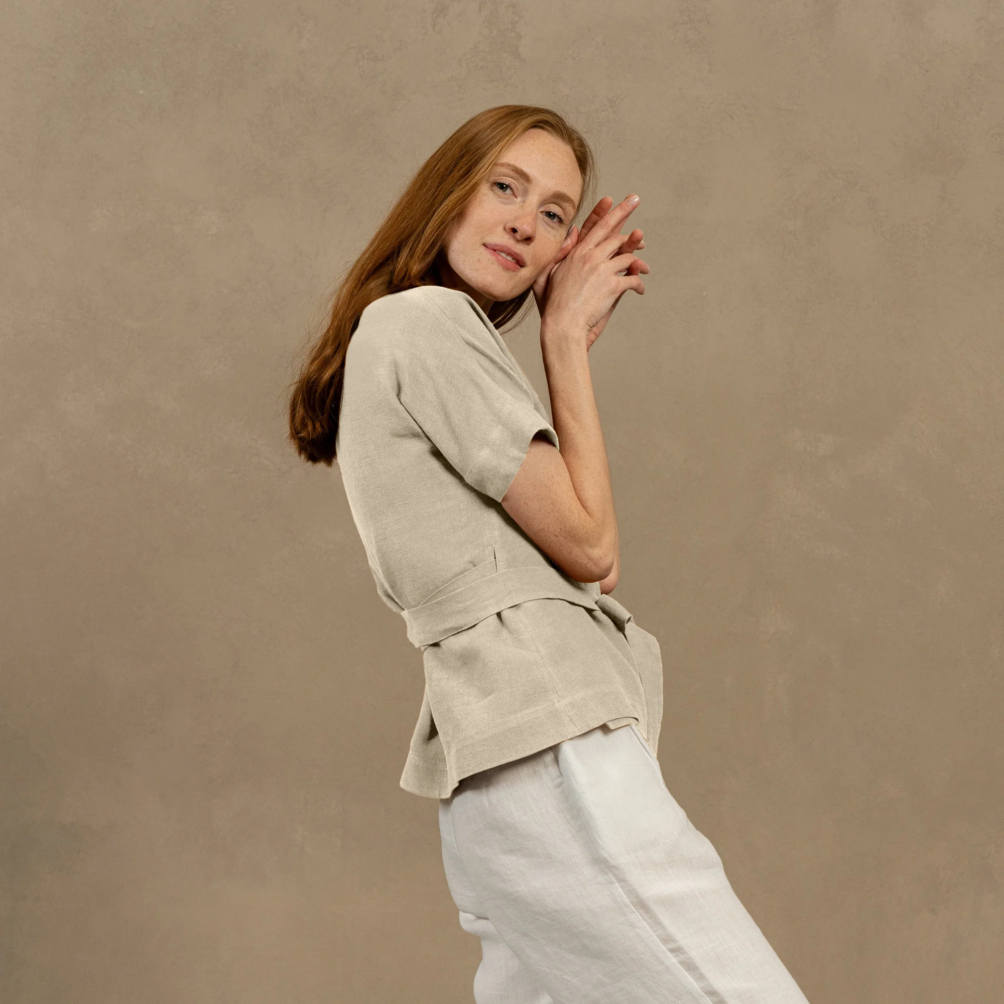 V-Neck Wrap Blouse Lila - Image 12